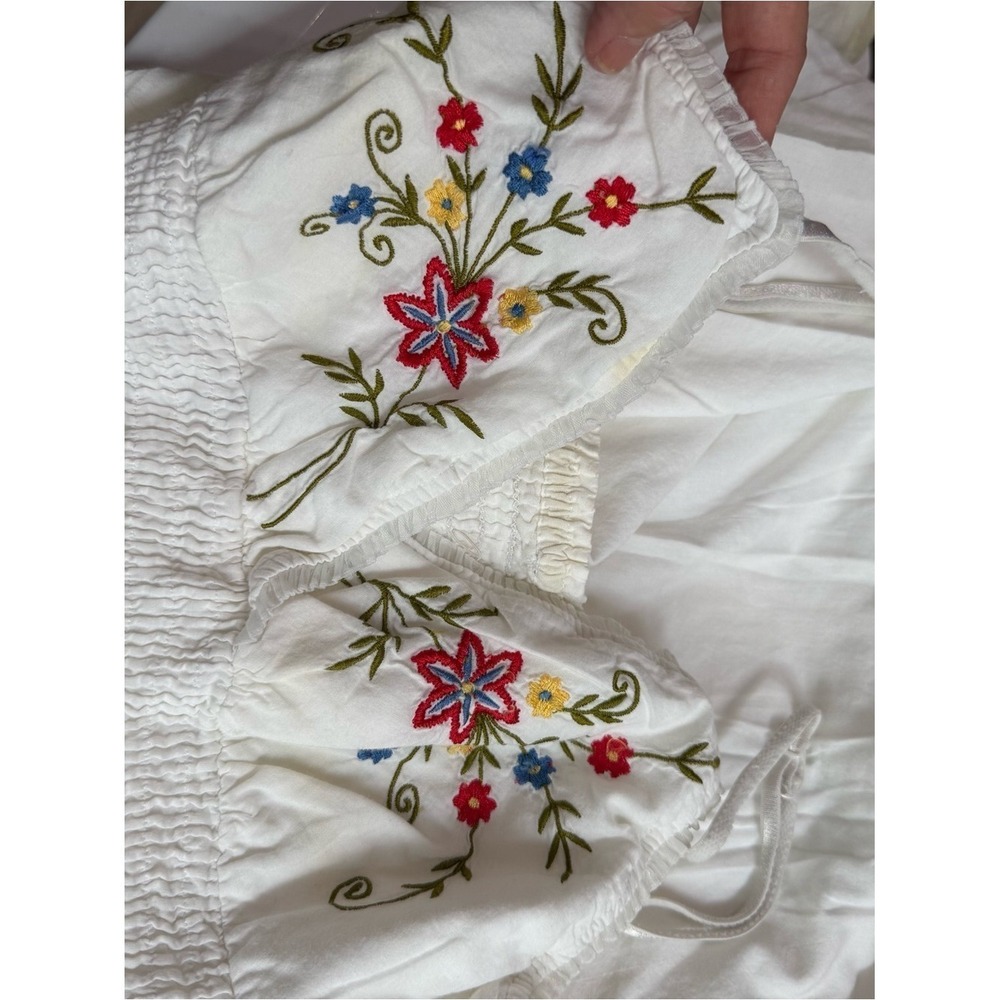 White Embroidered Floral Spaghetti Strap Smocked Mini Sundress - Picture 8 of 8